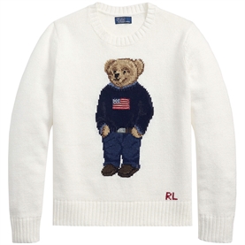 Polo Ralph Lauren Polo Bear Linen-Cotton Crewneck sweater, White Multi